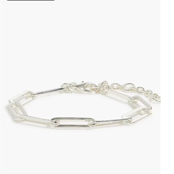NWT J Crew larger chunky Paperclip Silvertone bracelet, rhinestone accent - Picture 1 of 7